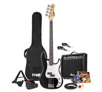 Max GigKit Wireless Electric Bass Guitar Starter Kit with 40W Amplifier, Strap, Stand, Bag, Tuner and Strings Set - Full Size, Black