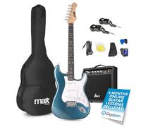 Max GigKit Wireless Electric Guitar Starter Beginner Package, Amp, Blue | 40W amplifier, 20m wireless range, gig bag, tuner, spare strings, tools. UHF System, 6 months lessons