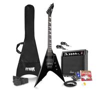 Max GigKit Wireless Electric Guitar Starter Pack - V-Style 24-Fret Guitar with 40W Amp, Wireless UHF System, Lessons & Essential Accessories for Beginner Electric Guitars - Gloss Black Finish