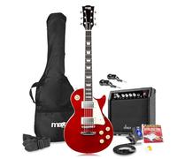 Max Gigkit Wireless LP Style Beginner Electric Guitar Pack - Complete Set with Dark Red LP Style Guitar, Wireless Electric Guitar Features & 6 Months Online Lessons for Beginners