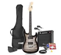 Max Gigkit Wireless Quilt Top Guitar Pack - Ideal Beginner Electric Guitars Set with 20W Amplifier, Accessories & 6 Months Online Lessons - Black Finish for Aspiring Musicians
