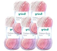 Max Gründl, Cotton Quick Batik Yarn, Wool, 100% Cotton (Mercerised, Gassed) (5 Balls, Cream/Pink/Purple/Lilac)