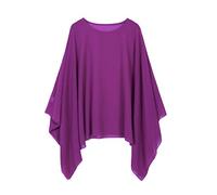 Max Hsuan Ladies Oversized Soild Sheer Kaftan Batwing Chiffon Loose Blouse Womens Baggy Tunic Long Sleeve Top Summer Dress Blousa Purple