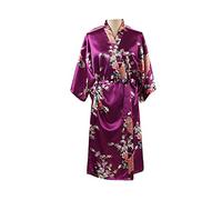 Max Hsuan Ladies Plus Loose Satin Kimono Robe Dressing Gown Wedding Bridesmaid Sleepwear Bathrobe UK Size 8-24 Purple