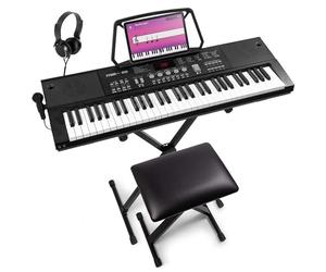 MAX KB15 61-Key Electric Keyboard for Beginners, Complete Electronic Music Keyboard Package with Stand, Stool and 6-Month Lessons, Ideal Starter Keyboard Set