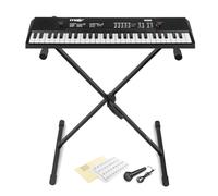 MAX KD54 Portable 54-Key Electronic Music Keyboard Bundle with Key Note Stickers, Built-in Rechargeable Battery, Microphone & USB-C, Kids Beginner Keyboard Kit, Black