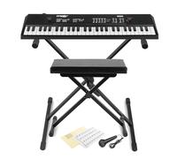 MAX KD54 Portable Music Keyboard Bundle - 54-Key Beginner Keyboard with 8h Rechargeable Battery, Folding Stand, Adjustable Bench & Removable Key Stickers - Complete Kids & Learner Set, Black
