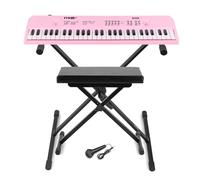 MAX KD54P Pink Portable 54-Key Electronic Keyboard Set for Beginners - Complete Bundle with Foldable Adjustable Stand, Collapsible Bench & Built-In 8hr Battery - Ideal for Kids & Learners