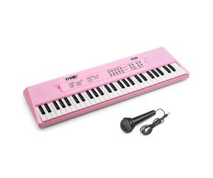 MAX KD54P portable electronic music keyboard, 54 keys, pink, rechargeable battery, beginner and kids keyboard, duo speaker system, microphone, keyboard instrument for children, Xmas or birthday gift