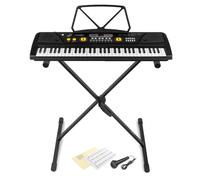 MAX KD61 Portable 61 Key Electronic Keyboard with Microphone, Foldable X-Frame Stand and Transparent Key Stickers for Beginners, Ideal Music Keyboard Starter Set for Home Learning, Practice, Play