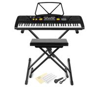 MAX KD61 Portable Electric Keyboard Kit with Microphone, Folding X-Frame Stand, Adjustable Stool Bench, and Transparent Piano Key Stickers - 61 Note Beginner Music Keyboard for Kids and Learners