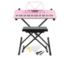 MAX KD61P 61-Key Pink Portable Electric Keyboard for Kids with Microphone, Adjustable X-Frame Keyboard Stand & Foldable Bench, Childrens Electronic Piano Bundle, Beginners and Family Use