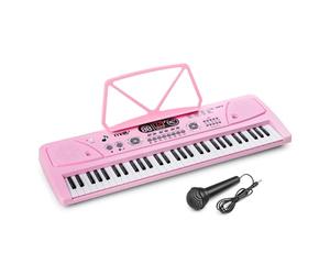 MAX KD61P Pink 61-Key Portable Electric Keyboard with Microphone, MP3, Song Recording, Rechargeable & USB Powered Kids Music Keyboard for Beginners, Children’s Practice & Home Play