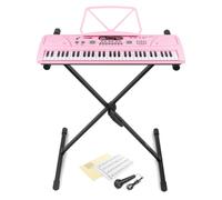 MAX KD61P Pink Portable Electric Keyboard with Microphone and Folding X-Frame Stand, 61 Keys, Ideal for Kids and Beginners, Musical Instruments for Learning, Easy Storage and Stable Play