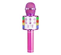 MAX KM15P Pink Karaoke Microphone with Bluetooth, LED Lights & Built-in Speaker - Wireless Mic for Singing with Echo Effect, Rechargeable Battery, Kids Toy, Portable Party Accessory