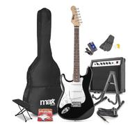 MAX left handed electric guitar pack with foot rest and stand, complete starter kit for adults or kids - 40W amp, gig bag, strap, tuner, cable, picks, spare strings, footrest and stand included