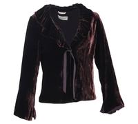Max Mara Women's Preloved Frilled Collar Bow Blazer in Burgundy Velvet | Size: 14