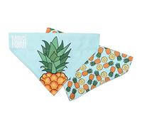 Max & Molly 2-in-1 No-Tie Reversible Pet Bandana for Collars - Vibrant Designs, Durable & Machine-Washable - Slide-On Fabric Accessory for Cats & Dogs - Stylish Scarf Bib, Pineapples, M/L