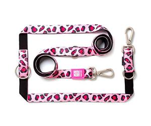 Max & Molly 6-in-1 Hands Free Multi-Function Dog Leash, Ultra Soft Padded Neoprene, Pink Leopard L