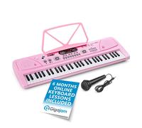 MAX KD61P Pink 61-Key Portable Electric Keyboard with Microphone, MP3, Song Recording, Rechargeable & USB Powered Kids Music Keyboard for Beginners, Children’s Practice & Home Play