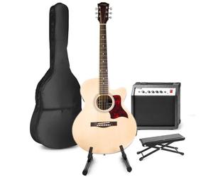 Max Natural Beginner Electric Acoustic Guitar Starter Kit - Complete Package with Amp, Stand & Foot Rest, Ideal for Aspiring Musicians & Beginners Learning Guitars