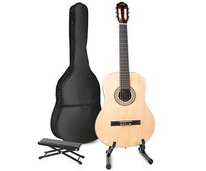 Max Natural Classic Acoustic Guitar Package - Complete Starter Kit with Guitar Stand, Foot Stand, and 6 Months Lessons - Ideal for Beginner Guitars and Aspiring Musicians