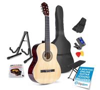Max Natural Classic Acoustic Guitar Package - Complete Starter Kit with Guitar Stand, Foot Stand, and 6 Months Lessons - Ideal for Beginner Guitars and Aspiring Musicians