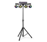 MAX PartyBar10 Disco Party Lights with Lighting Stand- All-in-One DJ Lighting System with 2 PAR Cans, 2 Jelly Moon Derby Effects, UV/Strobe, DMX, Standalone and Sound-Activated Modes