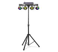 MAX PartyBar10 Disco Party Lights with Lighting Stand- All-in-One DJ Lighting System with 2 PAR Cans, 2 Jelly Moon Derby Effects, UV/Strobe, DMX, Standalone and Sound-Activated Modes
