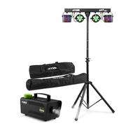 Max Partybar12 DJ Disco Light Package with F500S Fog Machine & Tripod Stand â€“ Complete Partybar Set with Derby Lights, PAR Cans, Strobe, DMX Control, dj light bar â€“ Ideal for DJs, Parties & Events