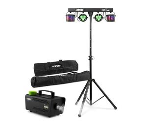 Max Partybar12 DJ Disco Light Package with F500S Fog Machine & Tripod Stand â€“ Complete Partybar Set with Derby Lights, PAR Cans, Strobe, DMX Control, dj light bar â€“ Ideal for DJs, Parties & Events