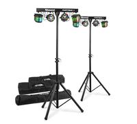 MAX PartyBar2 LED Disco Party Light Bars with Stands and Cases, Pair | Derby & Par multi effects, DMX channels, sound activation, soft case set