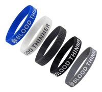 Max Petals 5 PACK BLOOD THINNER Medical Alert ID Silicone Bracelet Wristbands ADULT SIZE (8 Inches) Multicolor