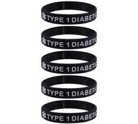 Max Petals 5 PACK TYPE 1 DIABETIC Medical Alert ID Silicone Bracelet Wristbands ADULT SIZE (8 Inches), 8 inches, Silicone, no gemstone