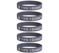 Max Petals 5 PACK TYPE 1 DIABETIC Medical Alert ID Silicone Bracelet Wristbands ADULT SIZE (8 Inches), M, Silicone, no gemstone