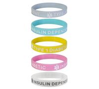 Max Petals 5 PACK TYPE 1 DIABETIC Medical Alert ID Silicone Bracelet Wristbands ADULT SIZE (8 Inches), One Size, Silicone, no gemstone