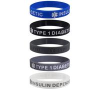 Max Petals 5 PACK TYPE 1 DIABETIC Medical Alert ID Silicone Bracelet Wristbands ADULT SIZE (8 Inches), One Size, Silicone, no gemstone