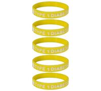 Max Petals 5 PACK TYPE 1 DIABETIC Medical Alert ID Silicone Bracelet Wristbands ADULT SIZE (8 Inches), M, Silicone, no gemstone