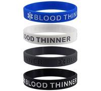 Max Petals BLOOD THINNER Medical Alert ID Silicone Bracelet Wristbands 4 Pack