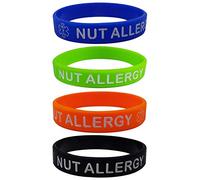 Max Petals NUT Allergy Silicone Wristbands - Blue, Orange, Green and Black Kid's Sizes (4 Pack) (Small Child Size) …