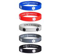 Max Petals Type 2 Diabetic Medical Alert Bracelets - Discreet Inside Engraving Emergency ID - Waterproof Silicone 5 Pack