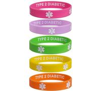 Max Petals Type 2 Diabetic Medical Alert ID Privacy Enhanced Silicone Bracelets Fun Colors 5 Pack