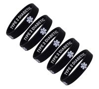 Max Petals TYPE 2 INSULIN DEPENDENT Medical Alert ID Privacy Enhanced Silicone Bracelets BLACK 5 Pack