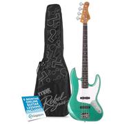 MAX Rebel JB Metallic Green Electric Bass Guitar with Gig Bag | Roasted maple neck, dual single-coil pickups, 20 frets, poplar body, factory set up