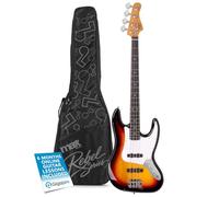 MAX Rebel JB Sunburst Electric Bass Guitar with Gig Bag | Roasted maple neck, dual single-coil pickups, 20 stainless frets, bolt-on neck