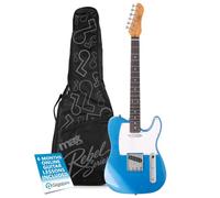 MAX Rebel TE-Style Metallic Blue Electric Guitar for Beginners | Roasted maple neck, dual single-coil pickups, 22 frets, top-loaded bridge, gig bag