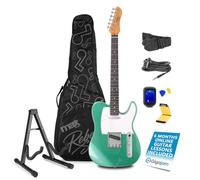 MAX Rebel TE-Style Metallic Green Guitar Bundle, Gig Bag, Tuner, Stand | Roasted maple neck, dual single-coils, 22 frets, top-loaded bridge, strap, 3m cable, cleaner