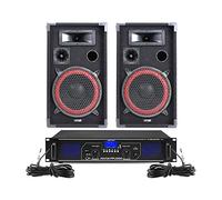 Max Red 10" Passive DJ Speakers Set with Fenton FPL1000 Bluetooth Amplifier - Complete 1000W Home DJ Audio System with Speaker Cables for Party, Disco & Karaoke Events