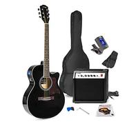 Max SHOWKIT Beginner Electric Acoustic Guitar Kit, 40W Amp, Black | Grand auditorium cutaway, built-in LED tuner & EQ, gig bag, accessories