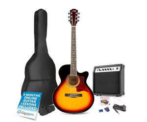 Max SHOWKIT Beginner Electric Acoustic Guitar Starter Kit, Sunburst, Amp | 40W amplifier, built-in LED tuner & EQ, gig bag, tuner, 6-month online lessons